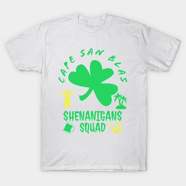 Cape San Blas Florida, Cape San Blas FL, Saint Patrick’s Day, St. Paddy’s Day, shenanigans squad, shamrock, Irish T-Shirt by Uptoelevenworks